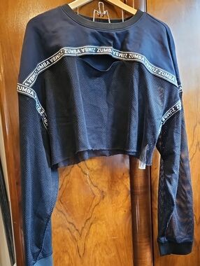 Zumba Fitness Black Mesh Cropped Long-Sleeve Pullover Size XXL